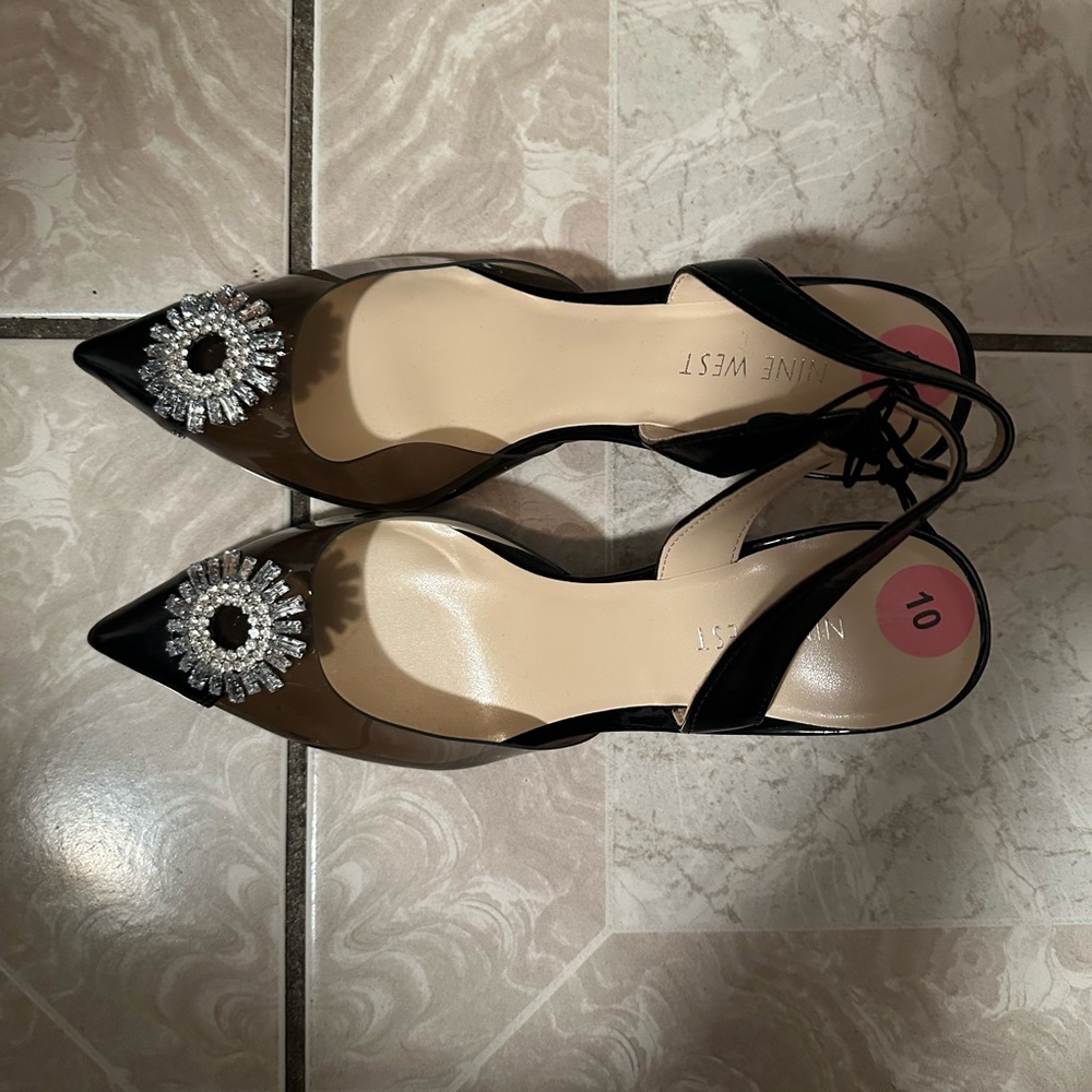 Nine West Black Heels with Silver Accents
